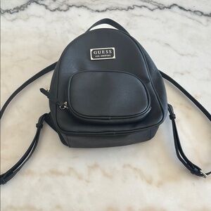 GUESS Black Mini Backpack | Silver Logo Plaque | Y2K Minimal Chic